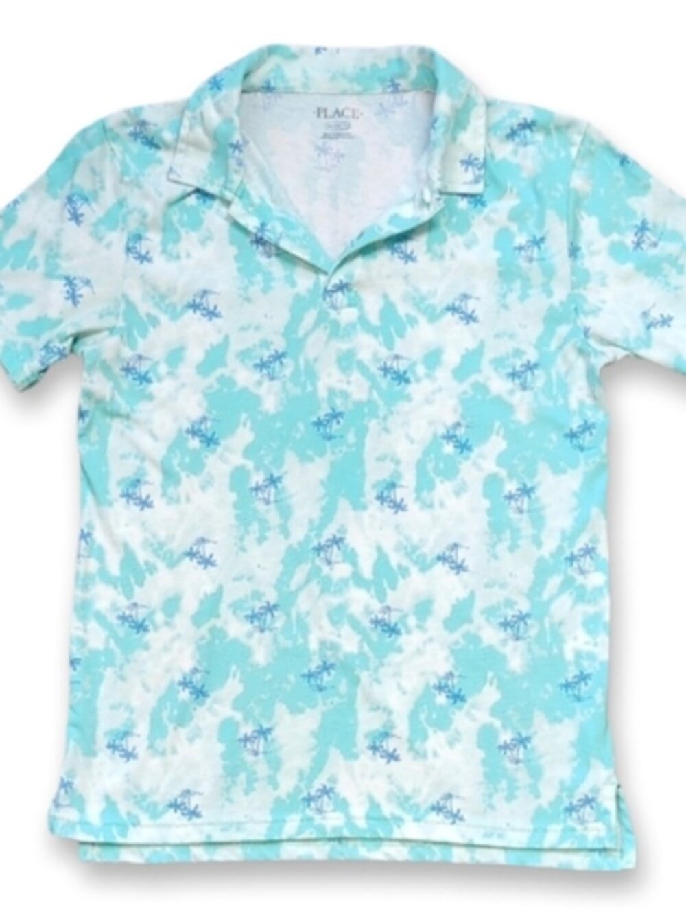 Childrens Place Tropical Polo T-shirt Boys Size XL 14 Aqua Blue Tie Dye Top